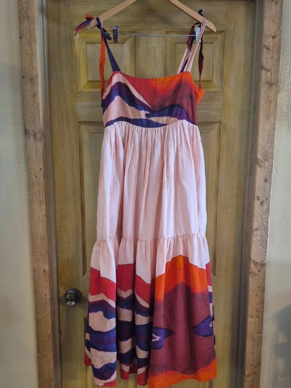 Carolina K Maxi Dress Gorgeous Cotton Adhlustable Tie Staps Side Zip Pockets Med
